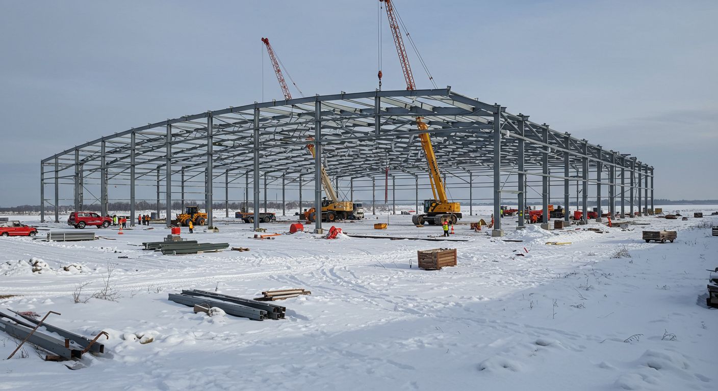 Зимнее строительство ангара Зимнее строительство ангара