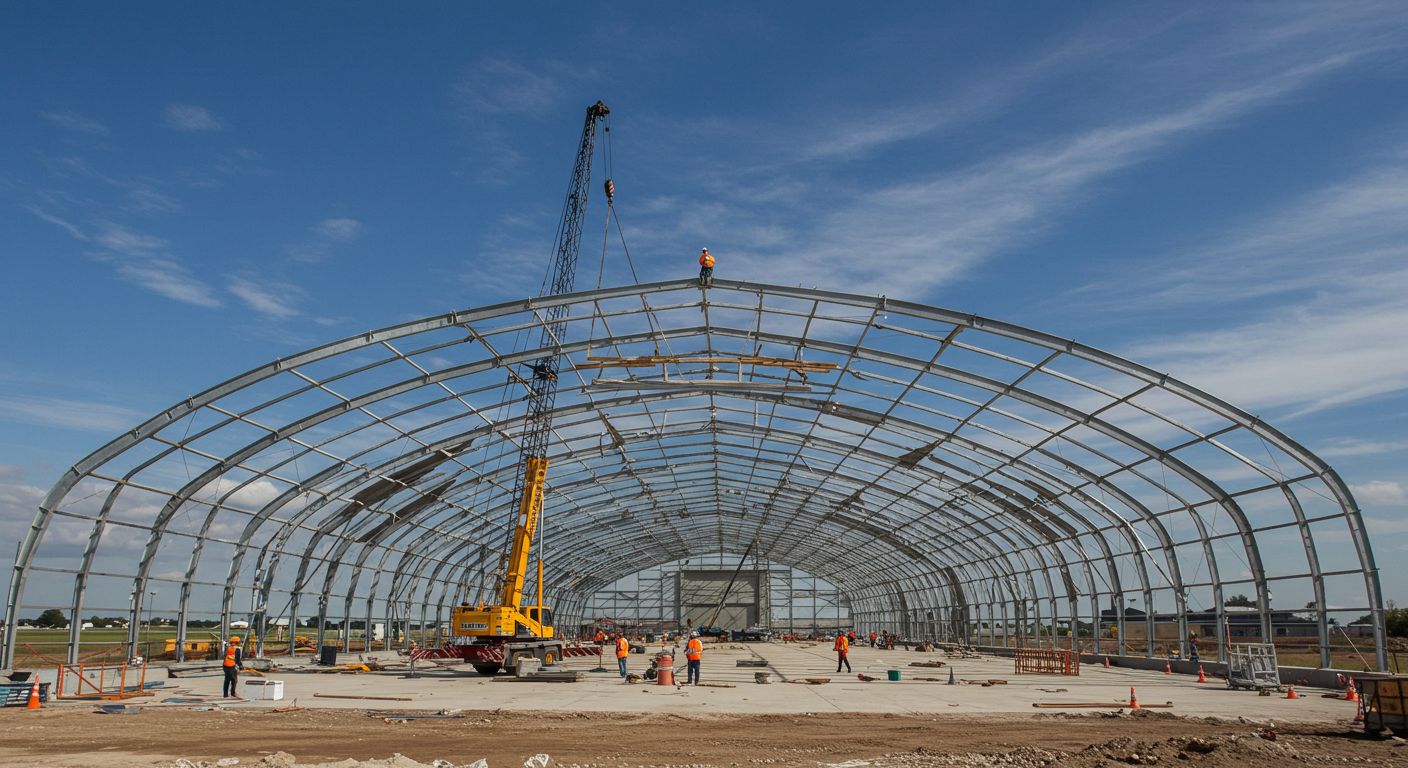 Арочный ангар с металлическим каркасом