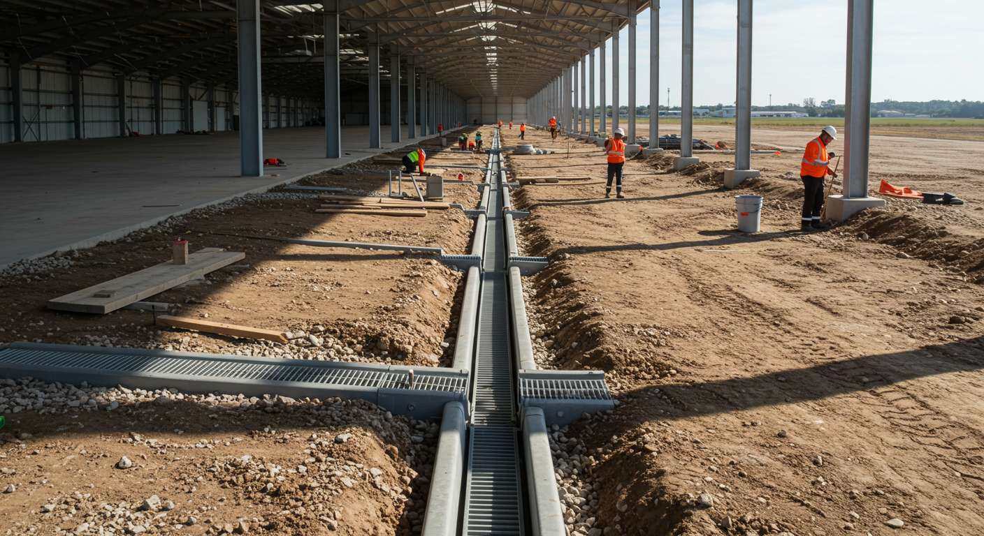 Дренаж вокруг ангара