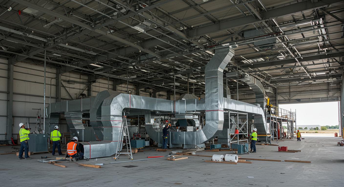 Система вентиляции металлического ангара