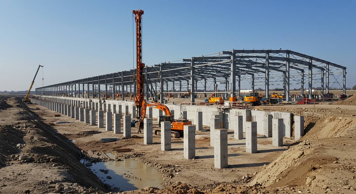 Ангар на свайном фундаменте