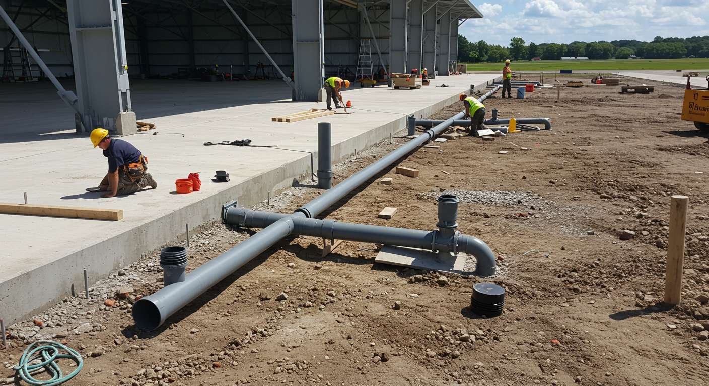 Дренажная система вокруг ангара