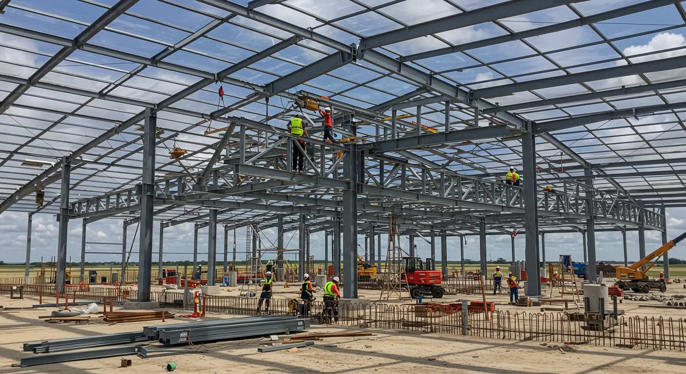 Металлический каркас на свайном основании Монтаж металлического каркаса на свайном основании