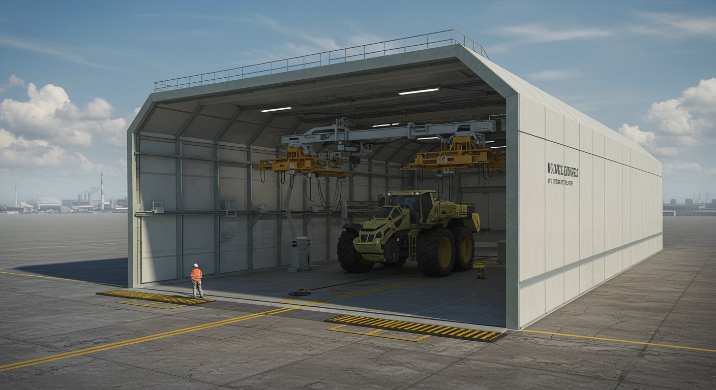Ангар нестандартной конфигурации для обслуживания техники